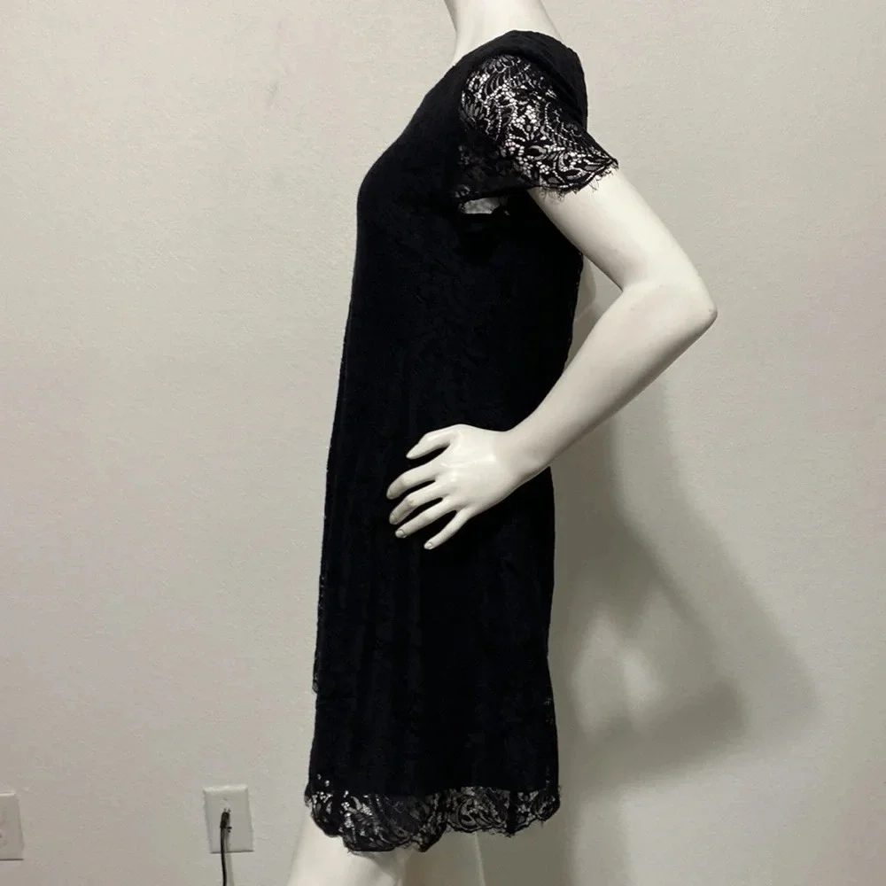 Madewell Black Floral Lace Mini Shift Dress